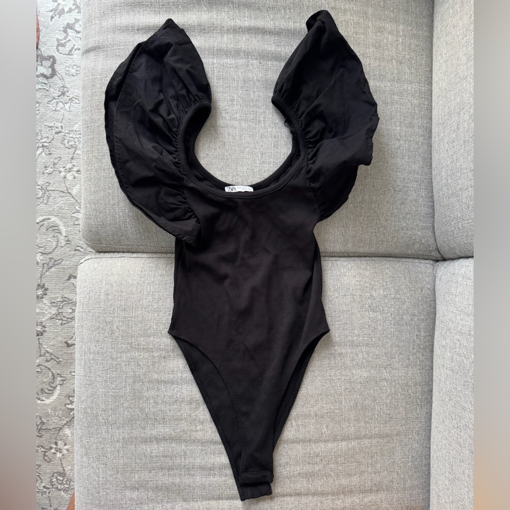 Zara Black Bodysuit with Dramatic Puff Sleeves- never worn
